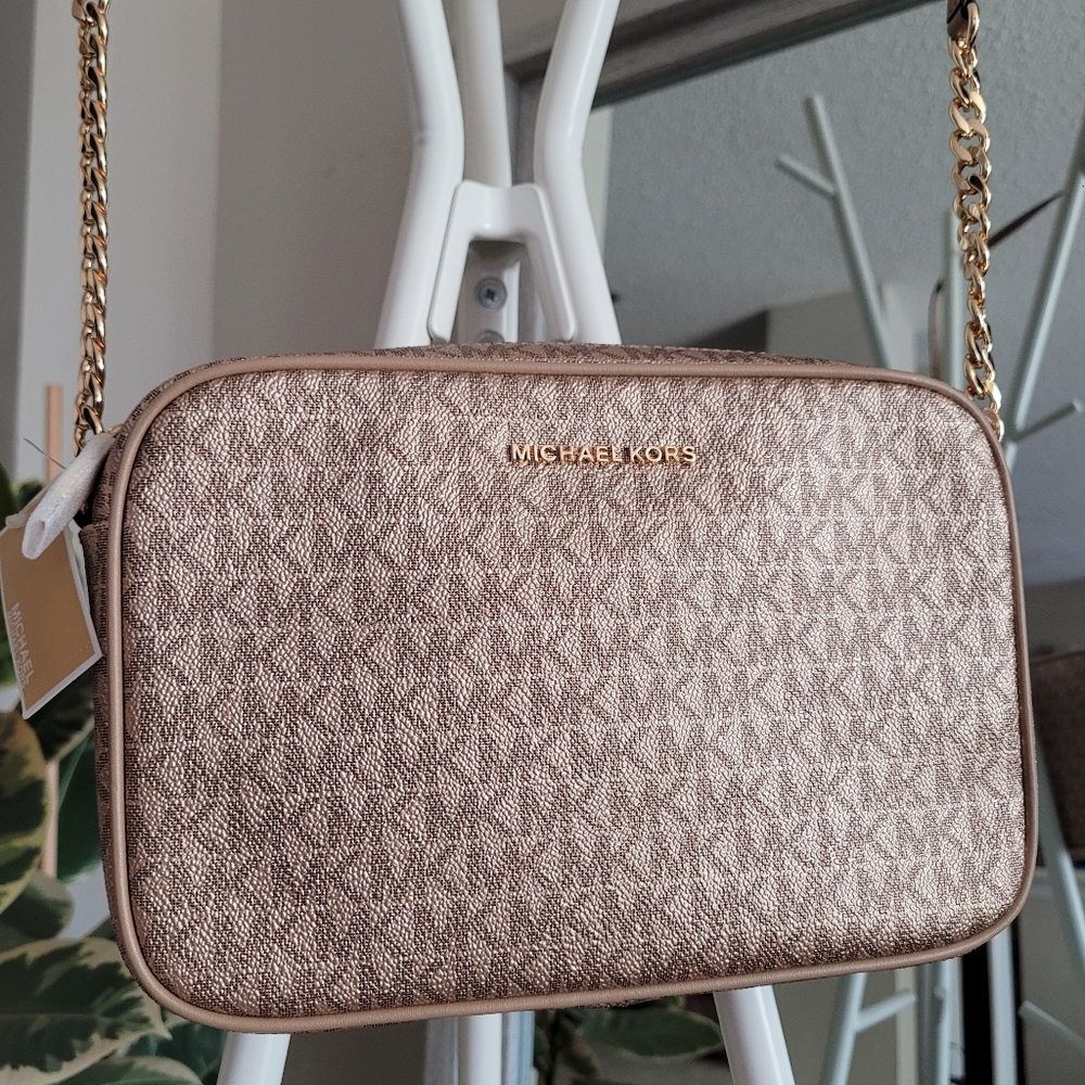 Jet Set Large Metallic Logo Crossbody Bag Michael Kors